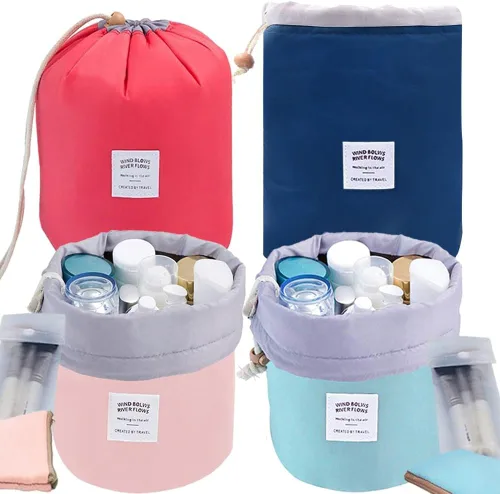 Miniatura 9 de INVODA Bolsa de cosméticos con cordón, 2 piezas, bolsa de maquillaje de viaje para mujer, bolsa de aseo portátil con cordón, bolsa organizadora