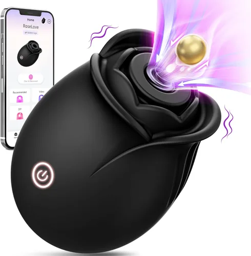 Juguete Sexual Rosa para Adultos – Vibrador Rosa APP para Mujeres, Juguetes Sexuales con 9 Modos de Succión y Vibración, Vibrador de Punto G, Negro