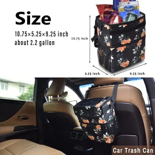 Miniatura 3 de SIBOFUEGO Bonito bote de basura para automóvil con tapa, contenedor de basura plegable multiusos para automóvil, organizador a prueba de fugas, bote