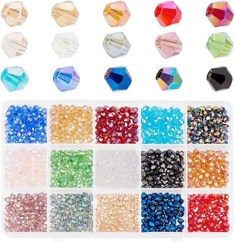 Miniatura 9 de PH PandaHall 1680 cuentas de cristal de 24 colores, cuentas de vidrio galvanizadas de 0.157 pulgadas (0.157 in), cuentas facetadas de color AB, 24