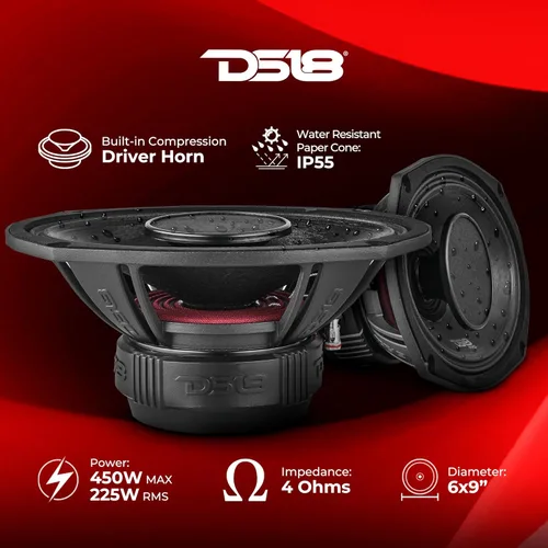 Miniatura 2 de DS18 PRO-HY69.4B - Altavoz híbrido de rango medio resistente al agua 6x9 con controlador de 1 pulgada, 500 W, potencia máxima de 4 ohmios, rango