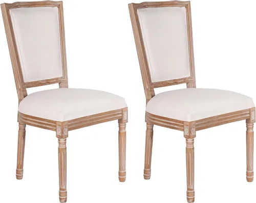 Miniatura 10 de Polar Aurora Juego de 2 sillas de comedor con respaldo cuadrado de tela beige con patas de madera maciza y marco para cocina francesa de campo