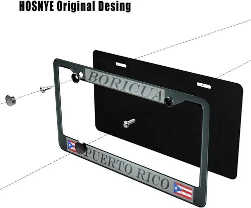 Miniatura 3 de HOSNYE Boricua Puerto Rico Marco de Placa para Automóvil Cubierta de Metal para Placas Frontales Marcos de Placas para Automóvil Etiqueta