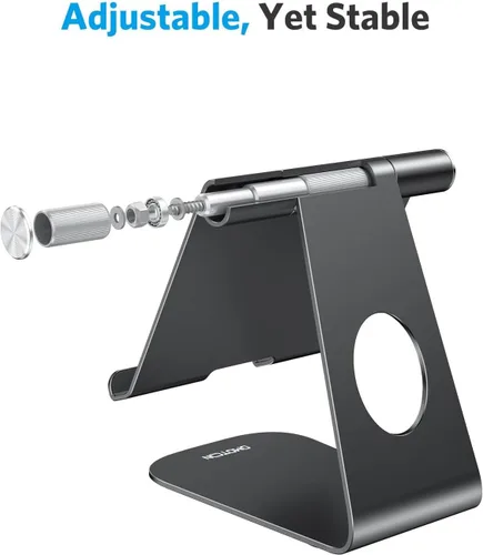 Miniatura 3 de Estación de carga, soporte de escritorio multiángulo, marca Omoton, de aluminio, base de montaje de succión adhesiva, compatible con todos los Negro