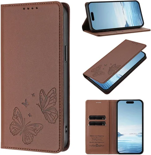 Miniatura 11 de Butterfly Embossed Leather Wallet Flip Case for Motorola Moto E22 4G, Magnetic Closure, RFID Blocking Cover, Card Holder Purple.