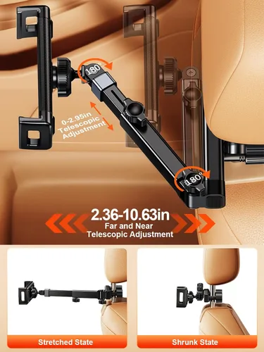 Miniatura 2 de Soporte para reposacabezas de coche, soporte para asiento trasero para iPad de 4.7 a 12.9 pulgadas Adjustable Extension Arm & 360° Rotating Clamp