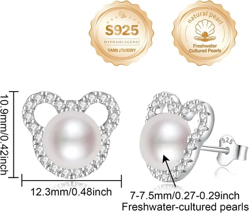 Miniatura 22 de Aretes de perlas de Mickey para mujer, plata de ley S925 y circón, perlas cultivadas de agua dulce, regalos de joyería de Mickey Mouse para mamá