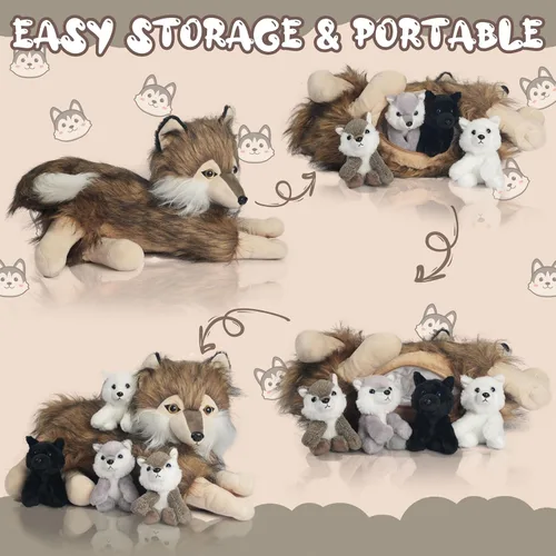 Miniatura 5 de 5 en 1 Gato de Peluche con Gatitos Bebés, 1 Mamá Gato Naranja de Peluche con 4 Gatitos de Peluche Lindos Juguetes de Gato para Niñas y Niños