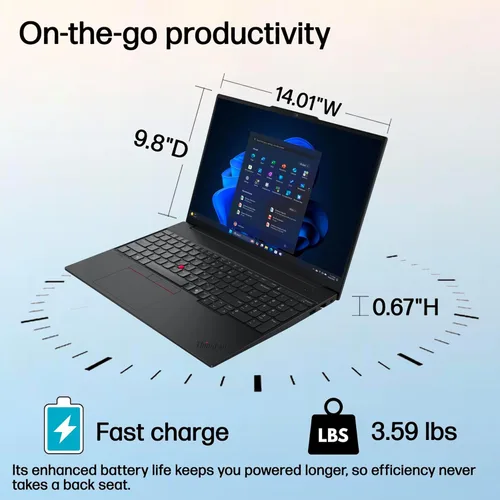 Miniatura 8 de Lenovo ThinkPad E16 Gen 3 Business Laptop Computer, Intel Ultra 7 255H (2026 Edition), 16GB DDR5 & 1TB SSD, Long Battery Life, AI-Ready, Fingerprint