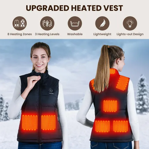Miniatura 2 de Chaleco térmico para mujer, controlador inteligente 5 en 1, diseño de luces, chaleco térmico ligero con 3 niveles de calefacción, 8 zonas
