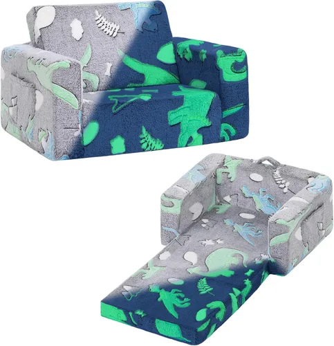 Miniatura 10 de Tiita Sillón Sofá para Niños, Sillas Sofá Cómodas Plegables para Niños Pequeños, Sofás de Felpa 2 en 1 Desplegables para Niños, Silla con Rosa