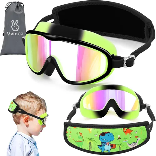 Miniatura 14 de Vvinca Gafas de natación para niños con correa de tela, sin enredos, sin dolor, antivaho para piscina, sin fugas, para niños y niñas