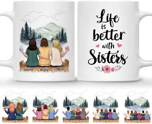 Miniatura 25 de Gossby Taza de café personalizada para hermana, regalo personalizado para hermana con diseño, nombre, perfecta para cumpleaños, Navidad, regalos
