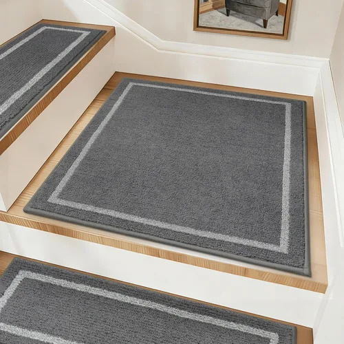 Miniatura 16 de COSY HOMEER Peldaños Suaves Antideslizantes Alfombra 28 x 9 pulgadas Alfombras de Escalera para Interiores para Escalones de Madera, Alfombras