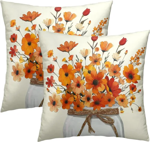 Miniatura 46 de Juego de 2 fundas de cojín decorativas con bandera americana y flores de amapola roja y azul, 16 x 16 pulgadas, fundas cuadradas para sofá, sillón