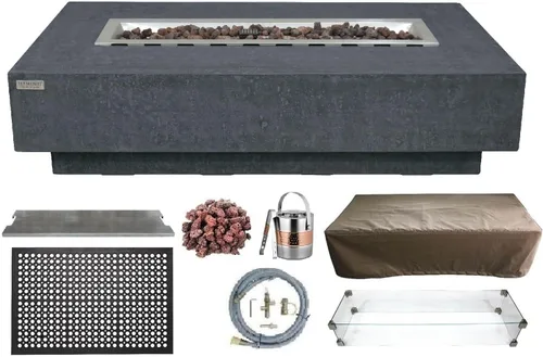Miniatura 99 de Elementi+ Mesa de Fuego de Gas Colorado de Hormigón Fundido de 56" Rectangular, Hoguera al Aire Libre con Ignición Electrónica Incluye Cubierta
