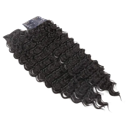 Miniatura 4 de Extensiones de cabello sintético rizado con clip de doble trama, resistencia al calor, onda profunda gruesa, con clip, 7 piezas