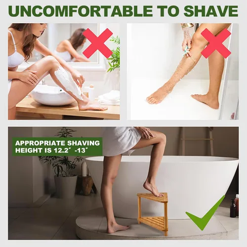 Miniatura 6 de Taburete de ducha de bambú de esquina, taburete de ducha impermeable de 2 niveles para dentro de la ducha, para afeitar las piernas, espacios
