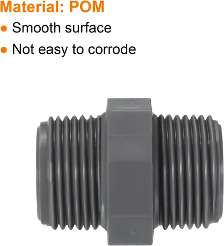 Miniatura 4 de PATIKIL G1 POM - Tetina de rosca macho a macho, paquete de 2 conexiones hexagonales de fontanería, color gris