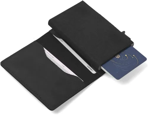 Miniatura 7 de Fermido Billetera delgada para AirTag de piel auténtica RFID, tarjetero desplegable automático, diseño delgado, accesorio multiusos para funda