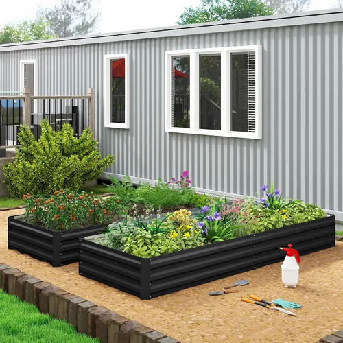 Miniatura 9 de Outsunny Cama de jardín elevada galvanizada, caja de metal de 8 x 3 x 1 pies, para cultivar verduras, flores, hierbas, suculentas, color negro