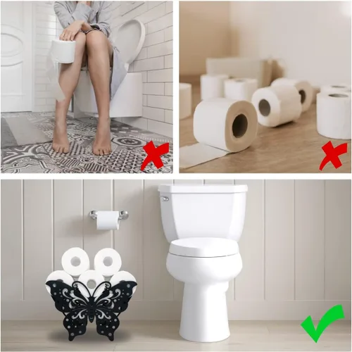 Miniatura 6 de Titulares de papel de animales de mariposa, soporte de papel higiénico de metal negro, soporte de papel de metal decorativo, lindo almacenamiento