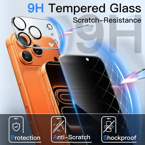 Miniatura 5 de JETech - Protector de pantalla de privacidad para iPhone 17 Pro Max de 6.9 pulgadas con protector de lente de cámara, película de vidrio templado