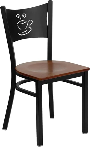 Miniatura 10 de Flash Furniture Silla de restaurante de metal con respaldo de café negro de la serie HERCULES - Asiento de madera natural Asiento de madera