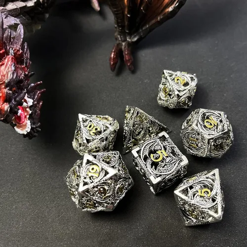 Miniatura 7 de Juego de dados DND de metal hueco para juego D y D, dados poliédricos grandes para Calabozos y Dragones, Warhammer Pathfinder, Cthulhu, MTG, D&D