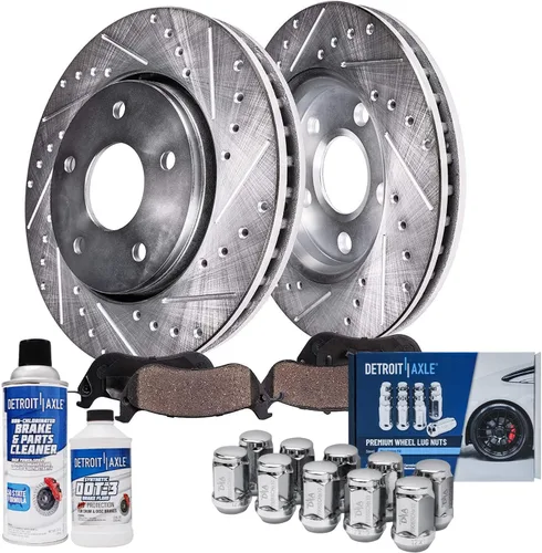 Miniatura 26 de Detroit Axle - Kit de frenos para Jeep Grand Cherokee 99-04 1999 2000 2001 2002 2003 2004 Rotores de freno de disco perforados y ranurados Pastillas