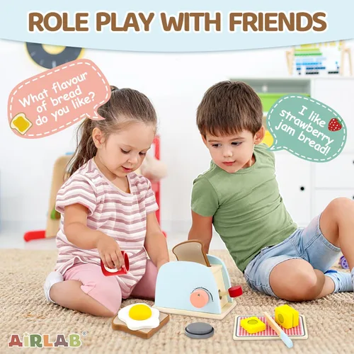 Miniatura 7 de Airlab Play Accesorios de Cocina para Niños Pequeños 1-3 Tostadora Emergente de Madera Juguete de Comida de Juego Niños Edad 1 2 3, Pan