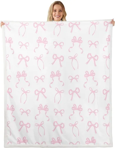 Miniatura 15 de Manta de franela de forro polar con lazos rosados femeninos de 40 x 50 pulgadas, manta mullida de corazones para el día de San Valentín para sofá