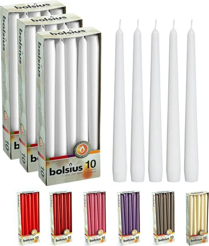 Miniatura 11 de BOLSIUS 20 velas cónicas blancas sin perfume de 10 pulgadas, 8 horas de tiempo de combustión, calidad europea premium, sin humo, sin goteo, Blanco