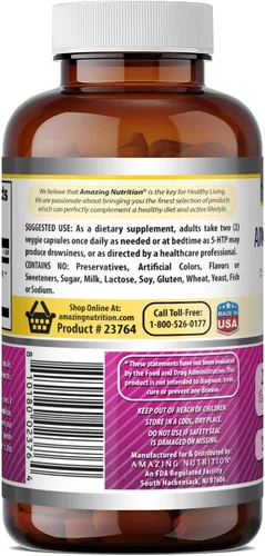 Miniatura 4 de Amazing Formulas 5-HTP (L-5-hidroxitriptófano) Suplemento 200 mg por porción Cápsulas vegetales Sin OMG Sin gluten Fabricado en Estados