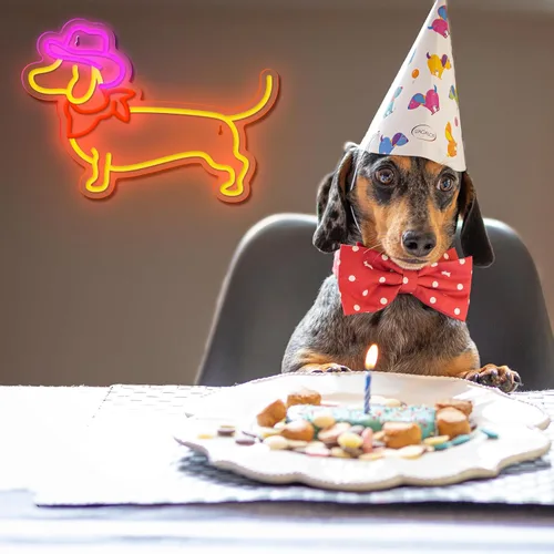 Miniatura 4 de Letrero de Neón de Dachshund para Decoración de Pared, Letrero de Perro de Neón, Lindo Cachorro con Sombrero de Vaquero, Letrero de Luz LED