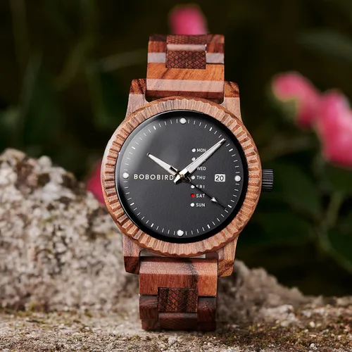 Miniatura 2 de BOBO BIRD Reloj de madera para hombre, analógico, de cuarzo, con pantalla de semana, ligero, hecho a mano, para hombre