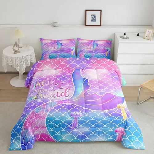 Miniatura 8 de Edredón de plumón de delfín para niños, juego de edredón del mundo submarino, juego de ropa de cama coral de peces dorados, tamaño individual