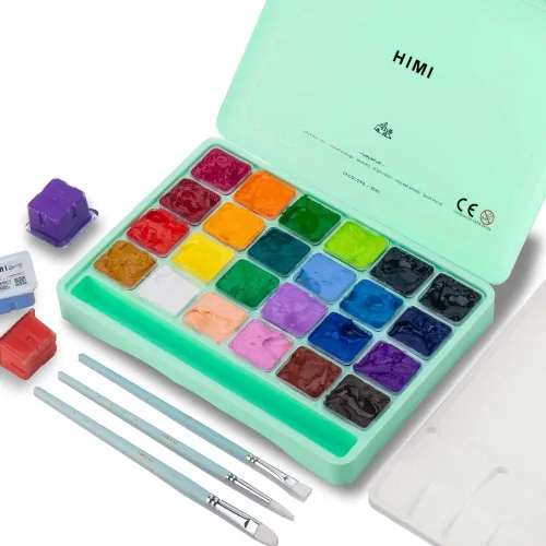 Miniatura 9 de HIMI - Juego de pintura gouache de 24 colores de 1 onza líquida (30 ml) cada uno, diseño exclusivo de envase de gelatina con 3 pinceles de pintura