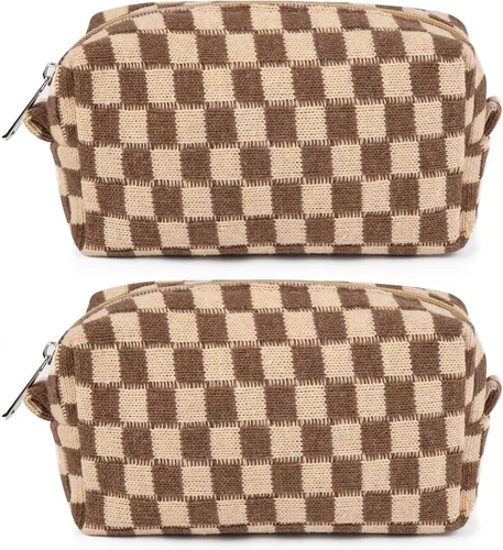 Miniatura 22 de SOIDRAM 6 Piezas Bolsa de Maquillaje a Cuadros Preppy Bolsa de Cosméticos a Granel Rosa Negra Bolsa de Maquillaje Personalizada Bolsa de Viaje de 6
