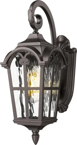 Miniatura 8 de Emliviar Aplique de Pared Vintage para Exteriores con Vidrio de Ondas de Agua, Linterna de Pared para Porche Delantero de 17.5", Acabado Negro