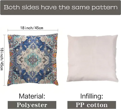 Miniatura 2 de Fundas de almohada con patrón bohemio de doble cara, fundas de almohada retro con diseño floral de mandala hippie, decoración retro, fundas