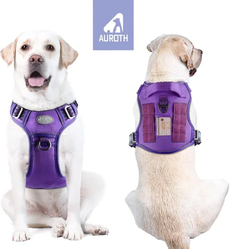 AUROTH Arnés táctico para perros grandes, antitirones, ajustable, reflectante, K9, chaleco de entrenamiento para mascotas, arnés de servicio Púrpura