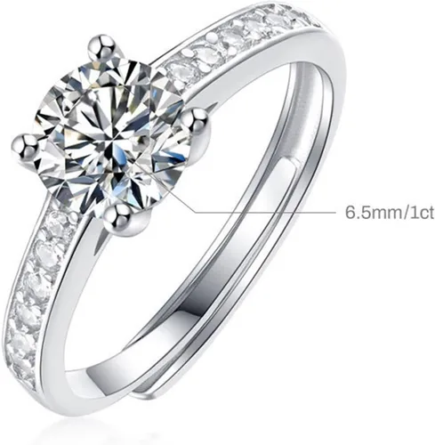 Miniatura 2 de Anillo de boda de moissanita, anillo de boda vintage de 9K14K oro blanco elegante anillo ajustable de 1 ct