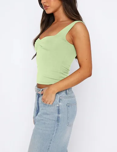 Miniatura 2 de Cioatin Camiseta corta sin mangas con cuello corazón para mujer, estilo Y2K, sin mangas, ajustada, para verano, a la moda