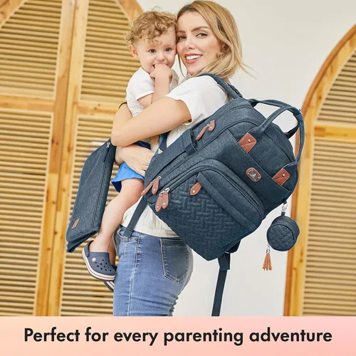 Miniatura 6 de Dikaslon Mochila para pañales con cambiador portátil, funda para chupete y correas para cochecito, bolsas de bebé unisex grandes para niños y niñas