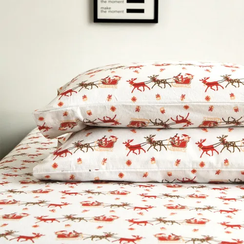 Elegant Comfort Juego de sábanas de franela ultrasuave de 4 piezas 100% de algodón turco - Sábanas de franela navideñas de Navidad, de calidad