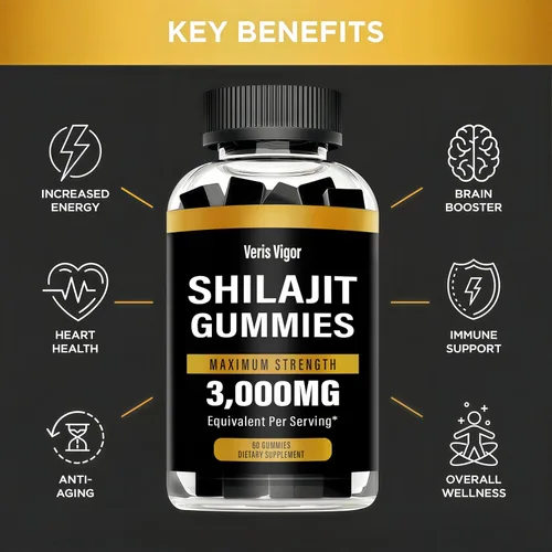 Miniatura 5 de Shilajit - Gomitas de 3000 mg para hombres y mujeres, gomitas naturales puras del Himalaya Shilajit con ácido fúlvico, vegano, apoyo de energía