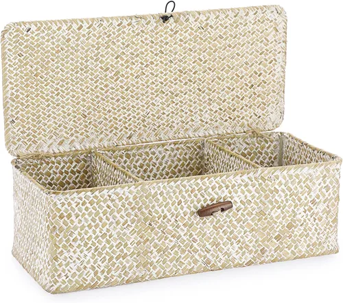 Miniatura 11 de Cesta de almacenamiento Hipiwe de seagrass con tapa, cestas de estante tejidas rectangulares para armarios, despensa, baño, estante de cocina