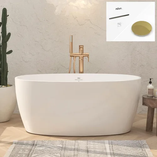 Miniatura 20 de FerdY Tahiti - Bañera independiente de 67" con forma ovalada elegante, bañera aislada de doble pared brillante con color blanco, con centro
