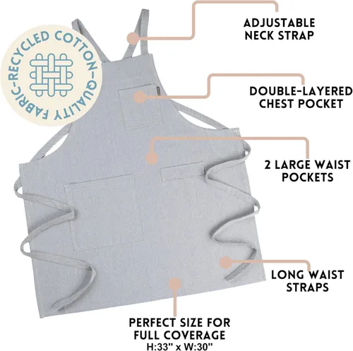 Miniatura 4 de MEEMA Cooking Aprons for Women with Pockets Comfortable One Size Fits All Upcycled Adjustable Cross Back Aprons for Men